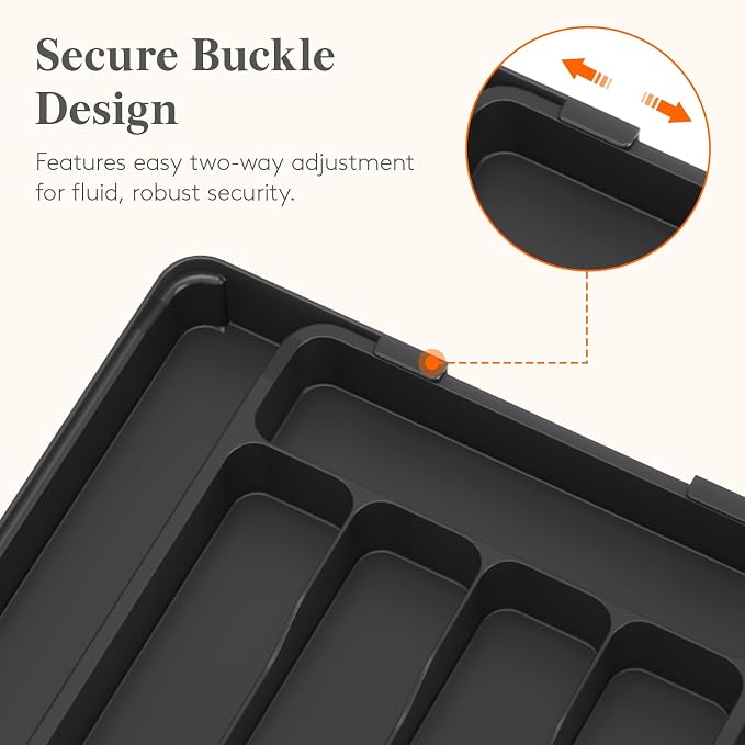 Lifewit Silverware Organizer for Drawer, Expandable Utensil Tray, BPA-Free Adjustable Cutlery Holder for Kitchen Storage, 8.1-13.9 x 11.3, Black
