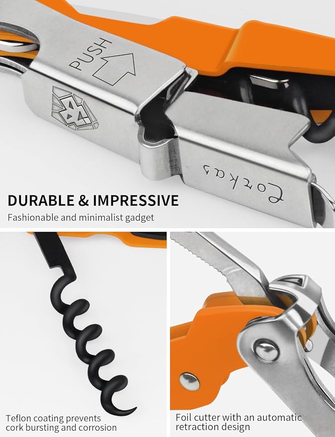 CORKAS Wine Key - 2Pack Handcrafted Professional Waiters Corkscrew, Compact Heavy Duty Wine Opener with Double Hinged, Foil Cutter and Bottle Opener, Birthday Gifts for Severs, Sommelier, Bartenders