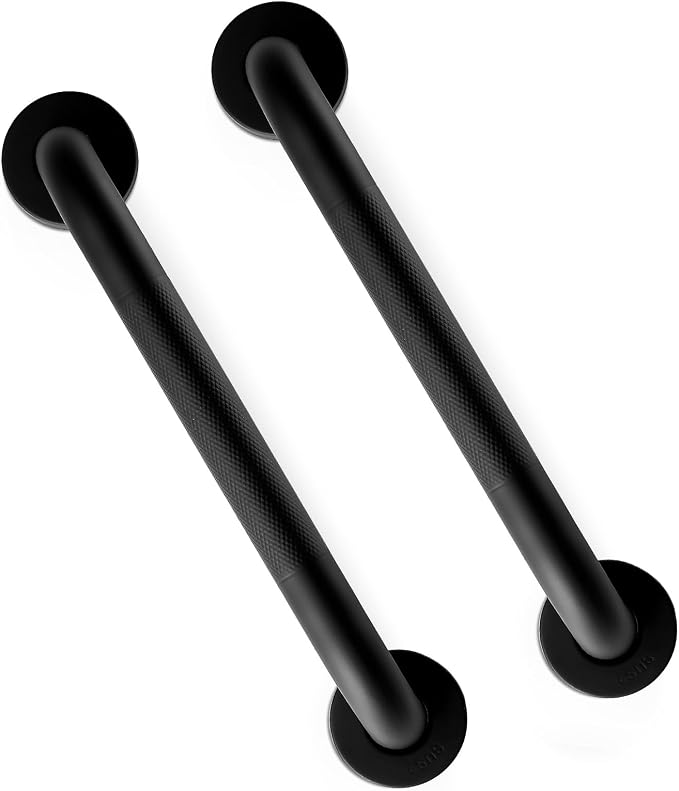Grab Bars for Shower, Zynuhmo 2 Pack 12 Inch Anti Slip Stainless Steel Bathroom Safety Shower Grab Bar Handrails for Handicap Injury Pregnant Senior Assist Shower Handles(Matte Black, 1" Diameter)