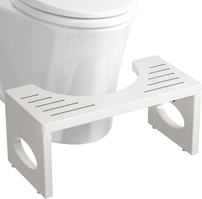ROMGUAR CRAFT 7 Inch Bamboo Toilet Stool, Foldable Poop Stool, Bathroom Step Stool Squat (White)