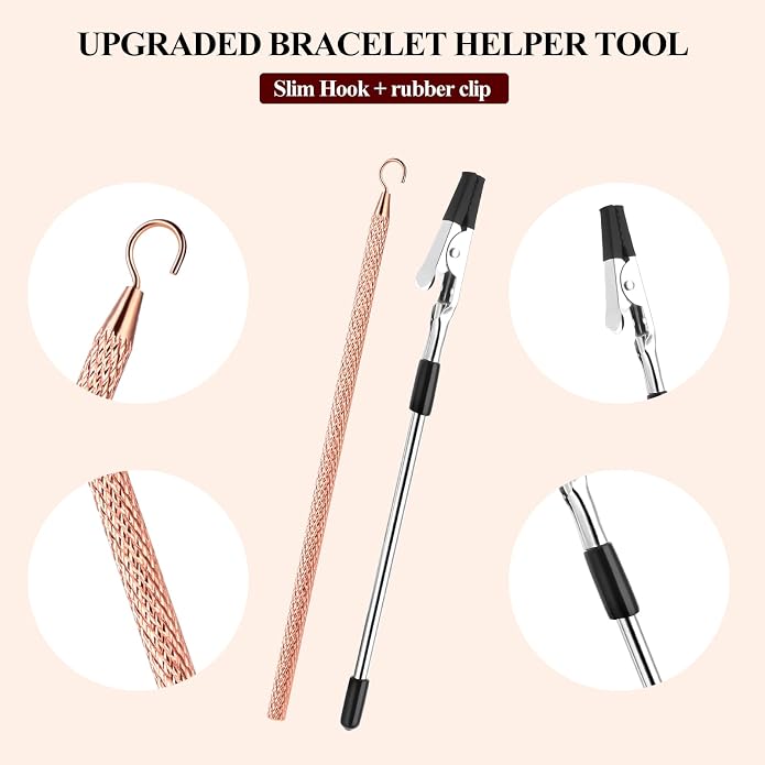 Sliverdew Bracelet Helper Tool - Bracelet Wearing Aid Hook and Clips - Metal Bracelet Assistance Tool - Jewelry Fastening Tools for Necklace/Watch Clasps, Zips, Crafts - Arthritis Elderly