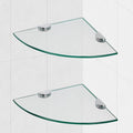 Glass Corner Shower Shelves, Tempered Floating Glass Shelves Wall Mount, Shower Caddy Organizer, Bathroom Corner Shelf with Zinc Alloy Brackets for Bathroom, Kitchen, Living Room, 9.8" x 9.8", 2 Pack