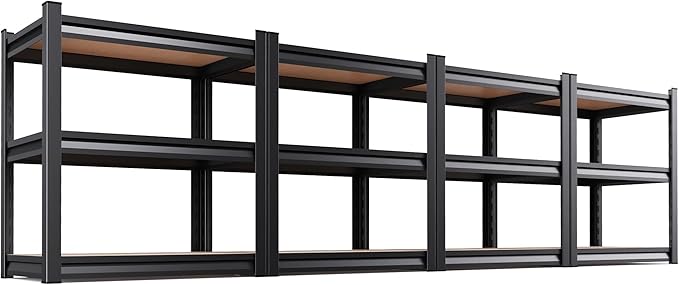 4-Pack 3-Tier Heavy Duty Garage Shelving Set for Home Storage & Organization, Adjustable Metal Utility Rack for Garage, Pantry, Kitchen, Closet & Household Essentials, 33.5"H x 35.4"W x 15.7"D