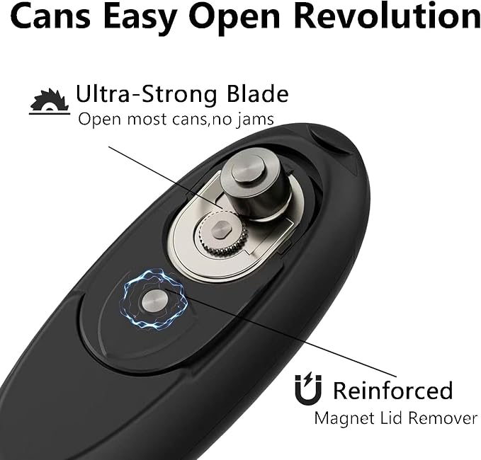 Automatic Electric Can Opener for Seniors for Kitchen:Anyone can Hands Free,One Touch Opener,Durable Blades,Rechargeable, Smooth Edge, Lightweight Small Size, Black (Black)