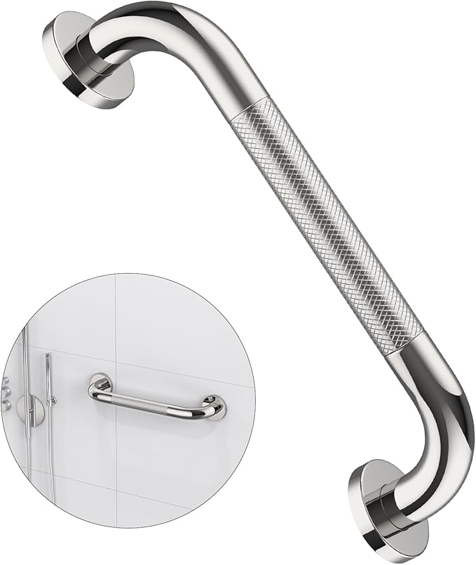 12 Inch Anti Slip Shower Grab Bar Handle, ZUEXT Chrome Finish Stainless Steel Bathroom Grab Bar, Knurled Bathroom Balance Bar,Safety Hand Rail Support,Handicap Elderly Injury Senior Assist Bath Handle