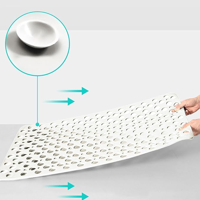 Tiamo TPE Bath Tub Mat Non Slip,35x16 inch Large Anti Slip Shower Mat for Inside Shower,Quick-Drying & Machine Washable Safety Bathtub Mat for Elderly Seniors,Suction Cups for Bathroom Floor,White