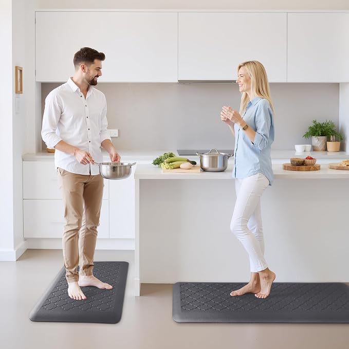 TranquilRelax 4/5 Inch Thick Anti-Fatigue Kitchen Mat Water Resistant Non-Slip Kitchen Floor Mat Ergonomic Comfort Standing Mat for Home Kitchen Office Laundry 17.3"x 60" Grey