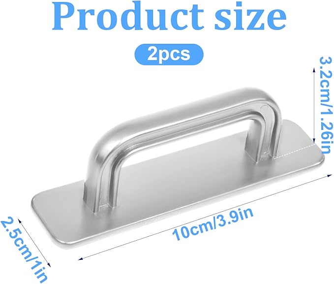 2 Pack Adhesive Cabinet Handles, Stick on Handles for Cabinets, No Drill Peel and Stick for Kitchen Cabinet Closet Glass Sliding Shower Door Handle (Silver)
