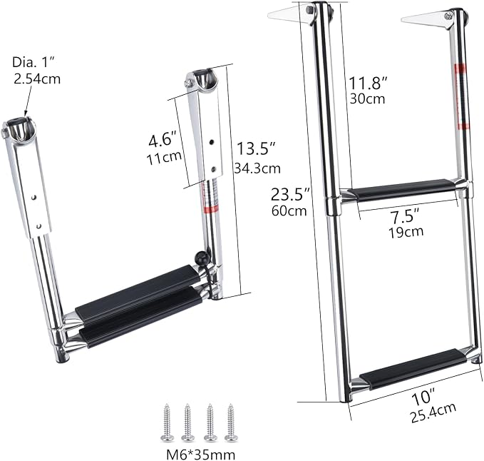 2 Step Boat Ladder Stainless Steel Telescoping 2 Step Pontoon Boat Ladder Folding Ladder Dock Swim Ladder for Marine Boat Yacht