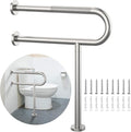 Toilet Support Rail 24 Inch, Munzong Anti-Slip Satin Brushed Nickel Handicap Grab Bar for Bathroom, Stainless Steel Knurled Safety handrails with Leg for Elderly Disabled Pregnant-1.25’Tube