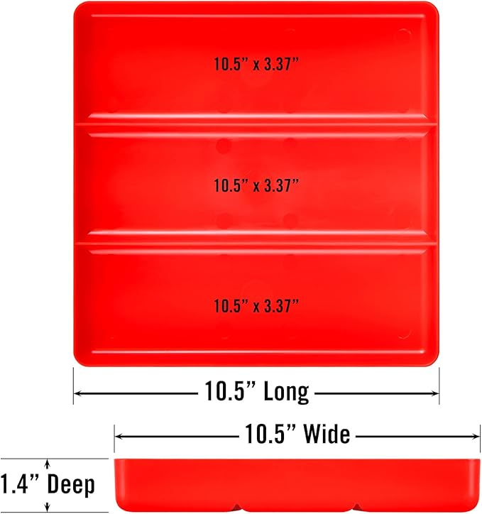 Ernst Tool Garage Organizer Tray, Red, 3-Compartments (Pack of 4)