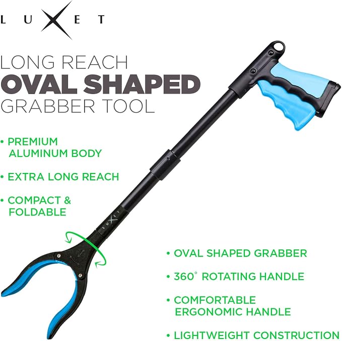 Grabber Tool 19" Aluminum Magnetic Claw, Rotating Lightweight Foldable Reacher Grabber Pickup Tool, Gripper Grabbers for Elderly Grab it Reaching Tool Trash Picker Grabber, Blue, By Luxet