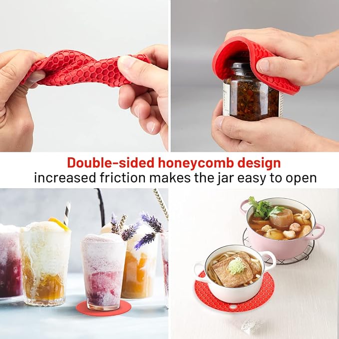Jar Bottle Opener for Weak Hands,4 &5 in 1 Multi Function Non-Slip Can Lid Opener Tools with Silicone Jar Gripper Pad,Suitable for Seniors,Children and Arthritic Hands (Red)