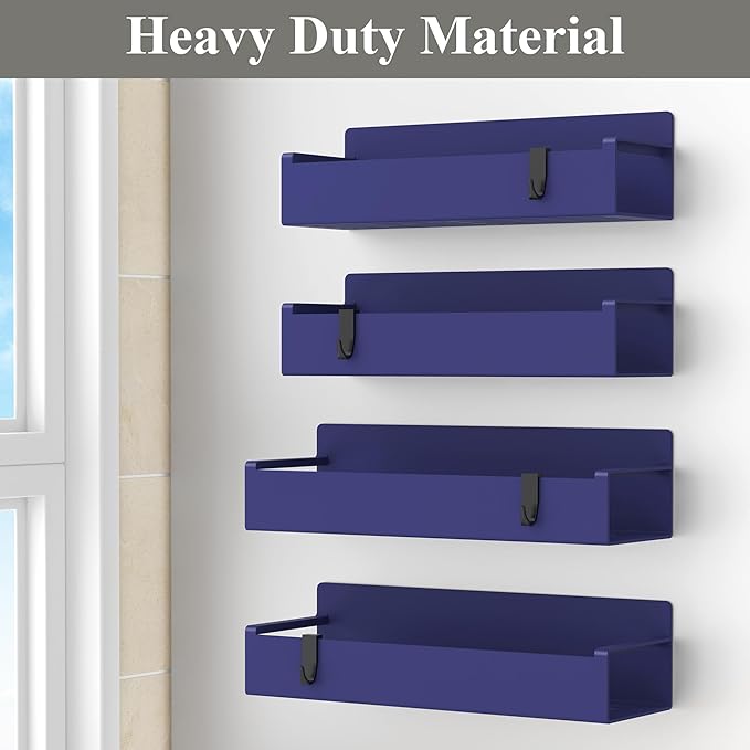 HuggieGems 4 Pack Magnetic Spice Rack Organizer for Refrigerator and Oven, Dark Blue Fridge Organizers and Storage for Kitchen