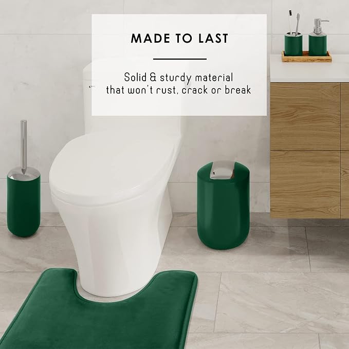 Clara Clark Bathroom Set - Green Bathroom Accessories Set, 20PC Bathroom Accessory Set, Shower Curtain Set with Liner, Toothbrush Holder, Soap Dispenser, Soap Dish, Toilet Brush Holder, and Trash Can