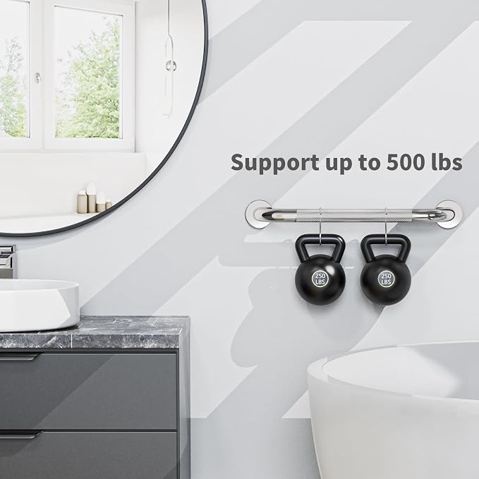 Chrome Bathroom Grab Bars 24 Inch, iHansee Anti Slip Grab Bar w/Knurled Grip, Stainless Steel Safety Handle for Bathtub, Wall Mounted Balance Support Handrail, Handicap Shower Bars for Senior Elderly