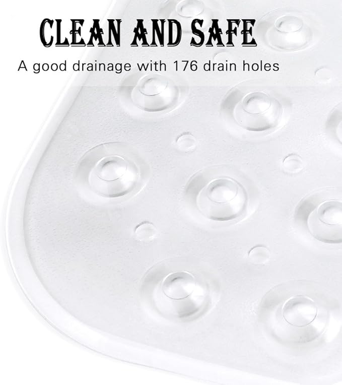 YINENN Bath and Shower Safety Mats 40x16 inch, Non Slip with Suction Cups for Bathroom Stall and Tub Floor, Extra Large and Machine Washable, Drain Holes Keep Bathtub Clean, Clear