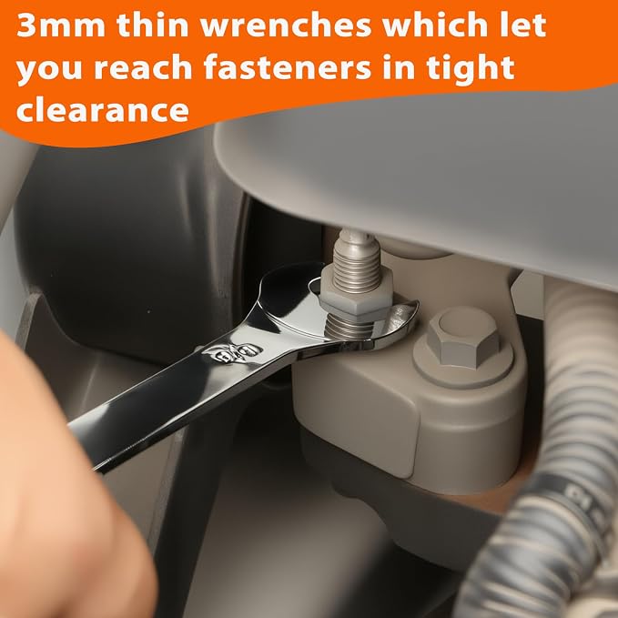 Super-Thin Open End Wrench, 3mm Ultra Thin Open End Wrenches 14 x 15mm Chrome Vanadium Steel Wrench for Tight Spots Repair