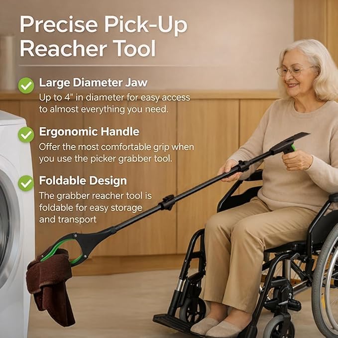 60" Extra Long Grabber Reacher Tool, Aluminum Foldable Reacher Grabber, Dual Magnetic Tip, 2 in 1 Pickup Grabber w/Shoe Horn, Strong Upper Picker for Elderly, Surgery Recovery, Medical, Trash