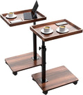 C Table End Table Adjustable Height, 360°Swivel TV Tray Table for Small Spaces, Couch Tables That slide under, C Shaped Side Tables living room and bedroom for Sofa, Bed,Chair, Snack (2, Walnut Brown)