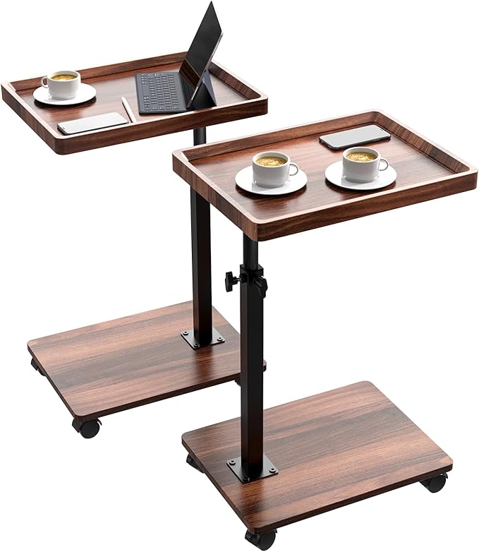 C Table End Table Adjustable Height, 360°Swivel TV Tray Table for Small Spaces, Couch Tables That slide under, C Shaped Side Tables living room and bedroom for Sofa, Bed,Chair, Snack (2, Walnut Brown)