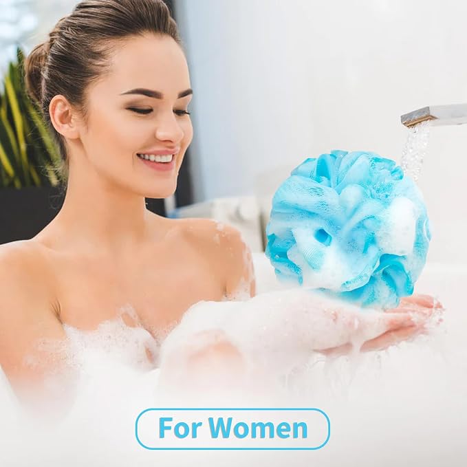 FARMOGA Bath Loofah Sponge Back Scrubber Shower Sponge Soft Mesh Exfoliator Pouf Shower Ball Bath Sponges for Women and Men Bath Accessories (4Pcs 50g Mix Black)