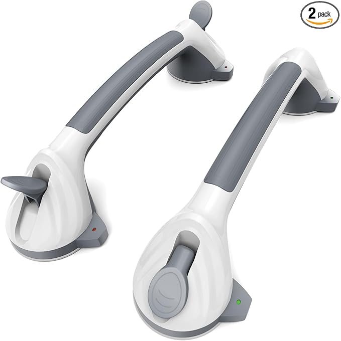 2 Pack 16.5" Suction Grab Bars for Showers with Visual Safety Indicator, No-Drill 4mm Thickened Handicap Shower Handle for Seniors, Non-Slip Bathroom Balance Rail for Smooth Tiles & Tubs