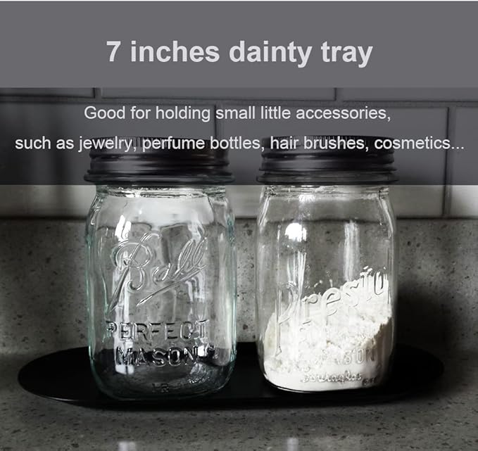 Stainless Steel Decorative Tray, Set of 2, 7 Inch Long, Jewelry Dish Cosmetics Organizer Bathroom Clutter Serving Platter Small Storage Tray, Oval, Matte Black