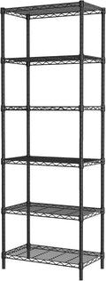 SINGAYE 6 Tier Adjustable Storage Shelf Wire Shelving Unit Metal Shelves Standing Closet Bathroom Organizers Pantry Kitchen Garage Laundry Room Organization Home Rack 12" D X 22" W X 69.5" H Black