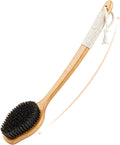 Back Scrubber for Shower，17in Bamboo with Curved Long Handle - Stiff Natural Boar Bristles for Men and Women, Deep Cleansing and Exfoliating, Anti-Slip Grip for Wet or Dry Brushing (Black)