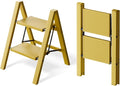 2 Step Ladder, Aluminum Lightweight Folding 2 Step Stool with Anti-Slip Wide Pedal,330lbs Capacity Steel Ladder for Household and Office(Soft Dusk Yellow)