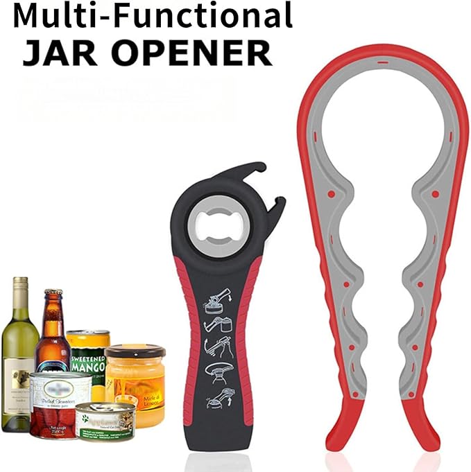 Multi-Grip Jar Opener and Bottle Opener Tool, Ergonomic Design with Non-Slip Handles, (biue)
