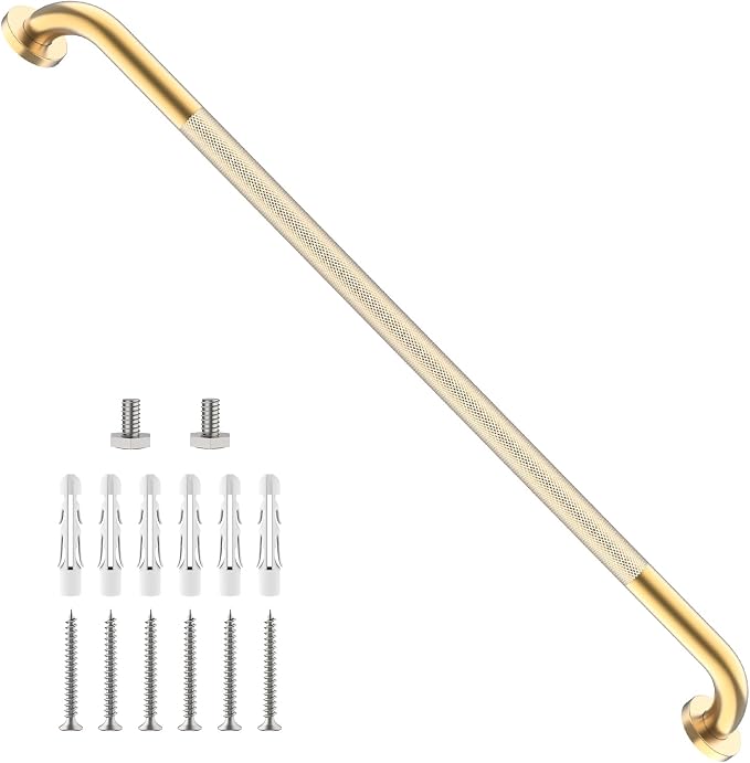 40 Inch Brushed Gold Shower Grab Bar w/Anti-Slip Knurled Grip,YuanDe Stainless Steel Bathroom Grab Bars, Handicap Injury Elderly Senior Assist Support Shower Handle