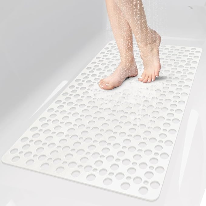 Bathtub Mat and Shower Mat Non Slip: 30 x 17 inch Soft TPE Bath Tub Mat with Suction Cups and Drain Holes, Anti Slip Shower Mats for Inside Shower, Machine Washable, Easy to Dry&Cut