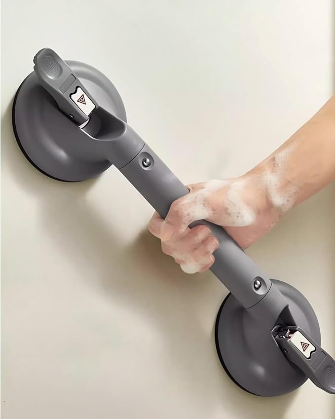 Heavy Duty Grab Bars for Bathtubs and Showers, 300-pound Weight Capacity, 17in Suction Shower Grab Bars for Seniors, No Drilling Waterproof(Gray)