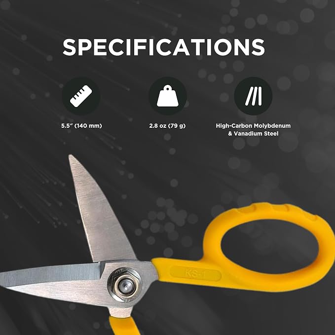 Miller KS-1 Yellow Fiber Optic Kevlar Scissors, Easily Portable Utility Scissors for Working Technicians, Electricians, and Installers, Heavy-Duty Cable Cutters, 5.5 Inches