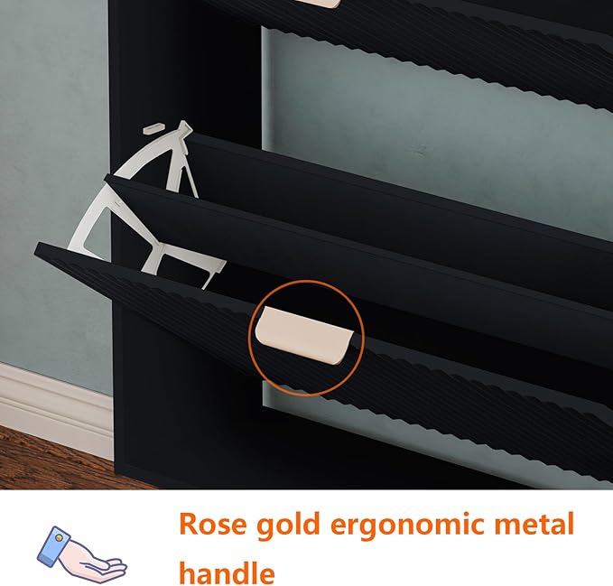 Shoe Cabinet Storage,Modern Freestanding Organizer with 2 Flip Drawers,Narrow Shoe Rack Cabinet for Entryway,Black