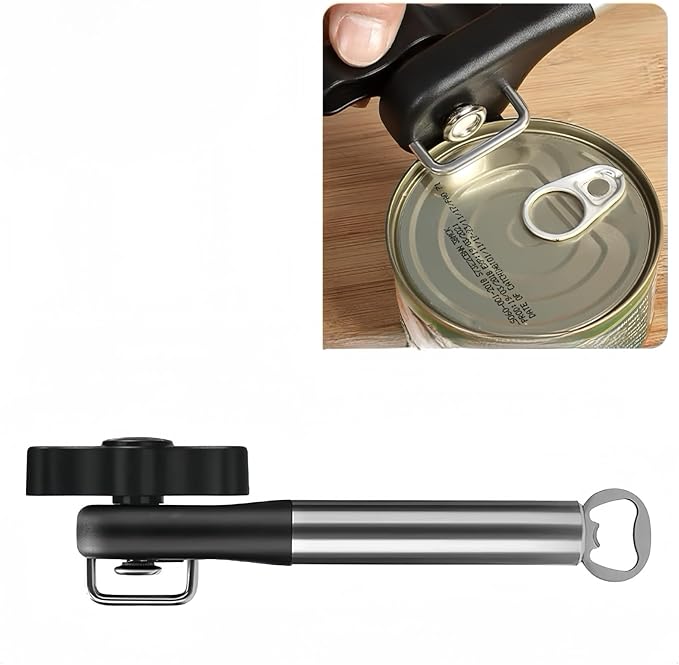 Safe Cut Can Opener, smooth edge can opener stainless steel Multifunction can opener manual and Bottle Opener Easy to Use,Handheld Easy Turn Knob,Works for safety can openers for seniors.
