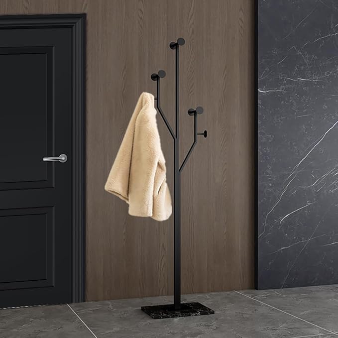 JIAYUEJU Freestanding Coat Rack Tree-shaped Metal Coat Tree with Heavy Duty Marble Base Corner Clothing Rack for Bedroom Entryway Hallway 14.96 x 10.24 x 68.9 Inches (Black)