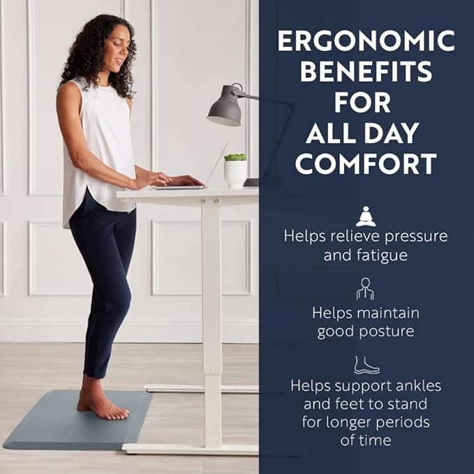 KANGAROO Anti Fatigue Mats for Kitchen Floor, 48x20, Reduce Foot, Knee, Back Pressure, 3/4 Inch Thick Cushioned Ergonomic Mat, Waterproof Comfort Rug for Under Sinks, Standing Desk, Store Floors, Grey