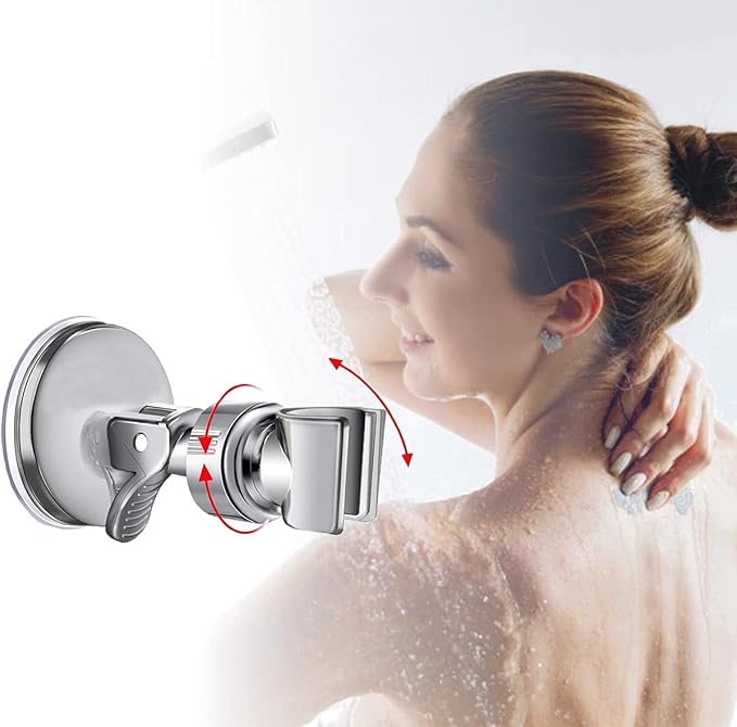 Medsuo Adjustable Shower Head Holder with Sticky Pad, Removable Suction Cup Shower Head Bracket No Drill Shower Head Bracket with Chrome Polished for Bathroom