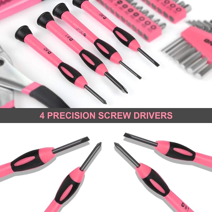 DNA MOTORING 39-Piece Portable Car Emergency Tool Kit, Home Repair Tool Kit, With Storage Box, Suitable For Home Diy, Car Repair, and Roadside Emergencies, Pink,TOOLS-00009
