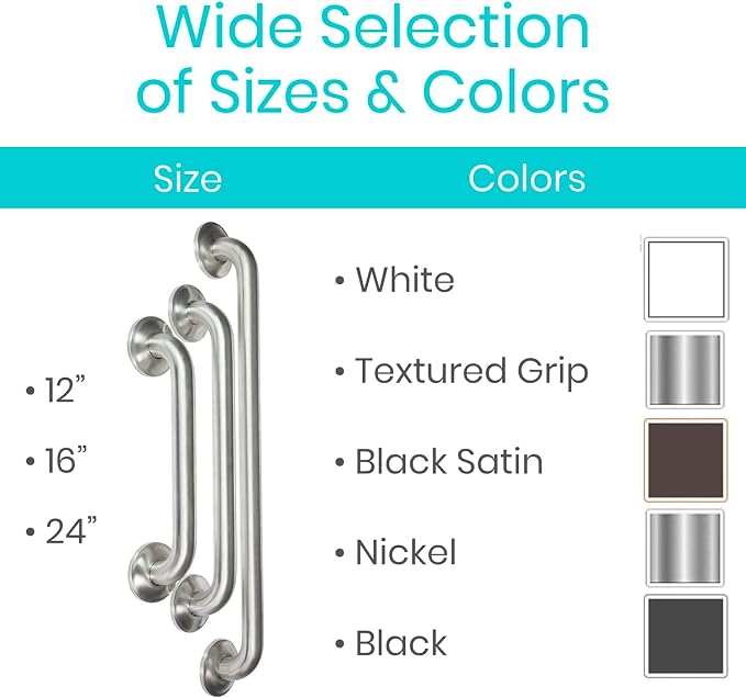 Vive Shower Bars for Elderly - Grab Bar Bathroom Antislip Handrail for Seniors, Elderly Assistance Product, Heavy Duty Shower Handles, Handicap, Stainless Steel, Multipurpose, 440 lbs