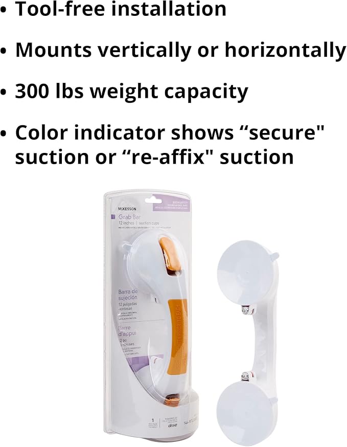 McKesson Grab Bar for Bath and Showers, Suction-Cup, Plastic, 12 in, 1 Count