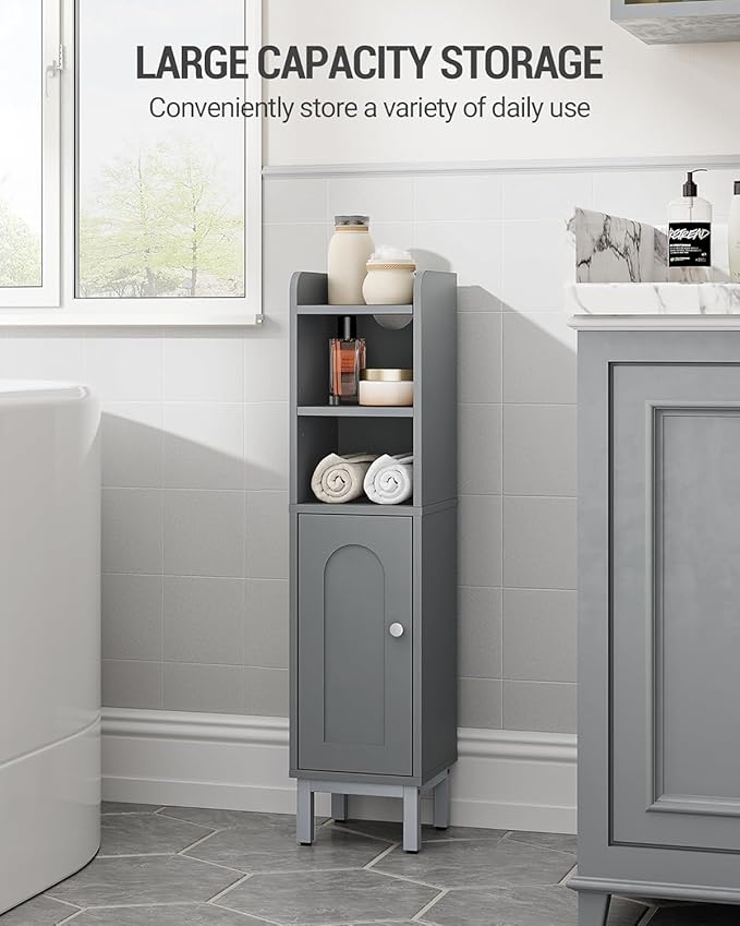Hzuaneri Bathroom Storage Cabinet, Small Corner Floor Cabinet with Door and Shelves, Narrow Toilet Paper Holder, Bathroom Organizer with Adjustable Shelf, for Small Spaces, Gray BC08221GR