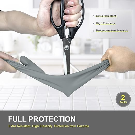 DABOGOSA Mamison 2 Pairs Reusable Waterproof Household Dishwashing Cleaning Rubber Gloves, Non-Slip Kitchen Glove (Grey, Medium (Pack of 2))