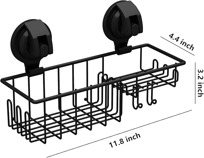 TESOT Suction Cup Shower Caddy, Shower Shelf Soap Dish with Hooks for Sponge, Rust Proof 304 Stainless Steel, Black