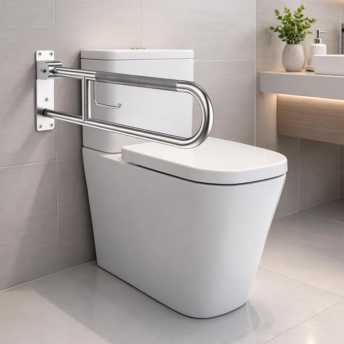 Grab Bar for Toilet,23.6" Flip-Up Toilet Grab Bar with Paper Holder,304 Stainless Steel Bathroom Safety Rail, Anti-Slip Folding Handicap Grab Bar for Seniors, Elderly & Disabled