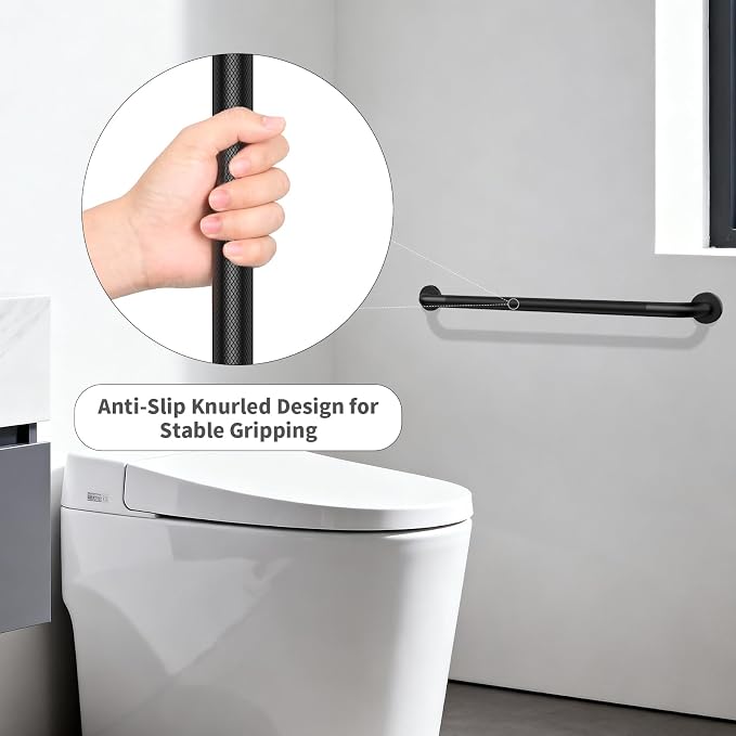 Black Grab Bar 32 Inch, iHansee Anti-Slip Bathroom Grab Bar w/Knurled Grip, Stainless Steel Safety Handrail for Toilet Bathtub Shower, Wall Mounted Matte Black Handicap Bars Handle for Senior Elderly