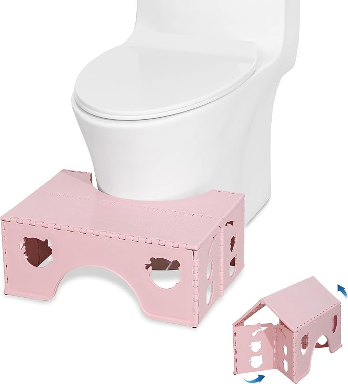 7inches Foldable Toilet Stool (Pink), Ergonomic Squatting Aid with Non-Slip Feet for Improved Bowel Movement, A Good Helper to Effective Relief of Constipation, Easy to Storage Toilet Squat Stool